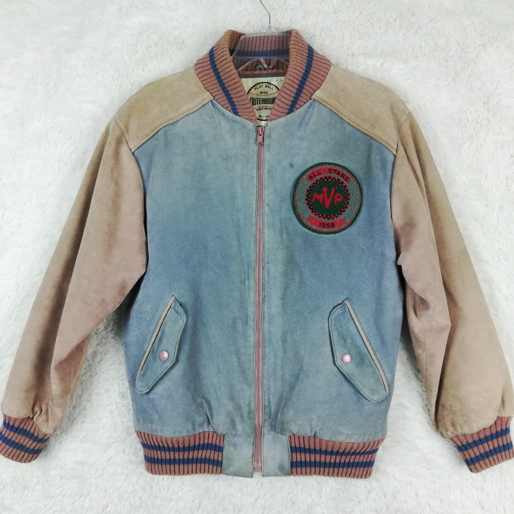 Vintage Outerbound Jacket Womens Varsity Suede Leather All Stars MVP Patch Zip M